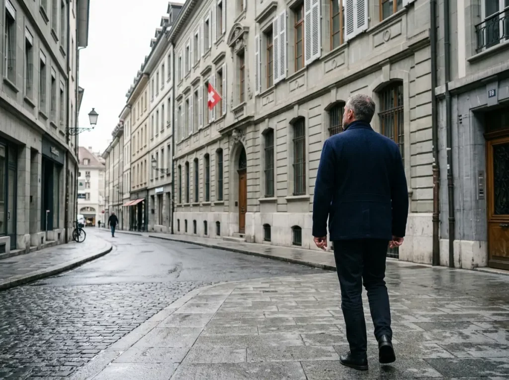 Détective privé en observation dans une rue de Genève